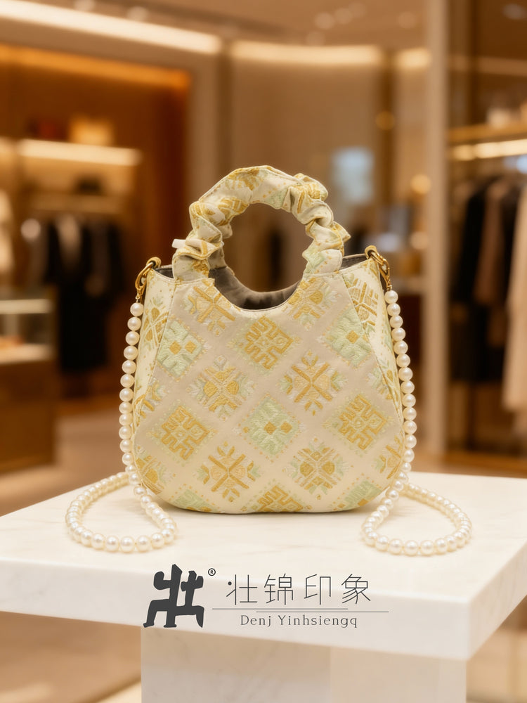 Guangxi Zhuang Brocade Handle Bag, Shoulder Crossbody Bag, Handbag