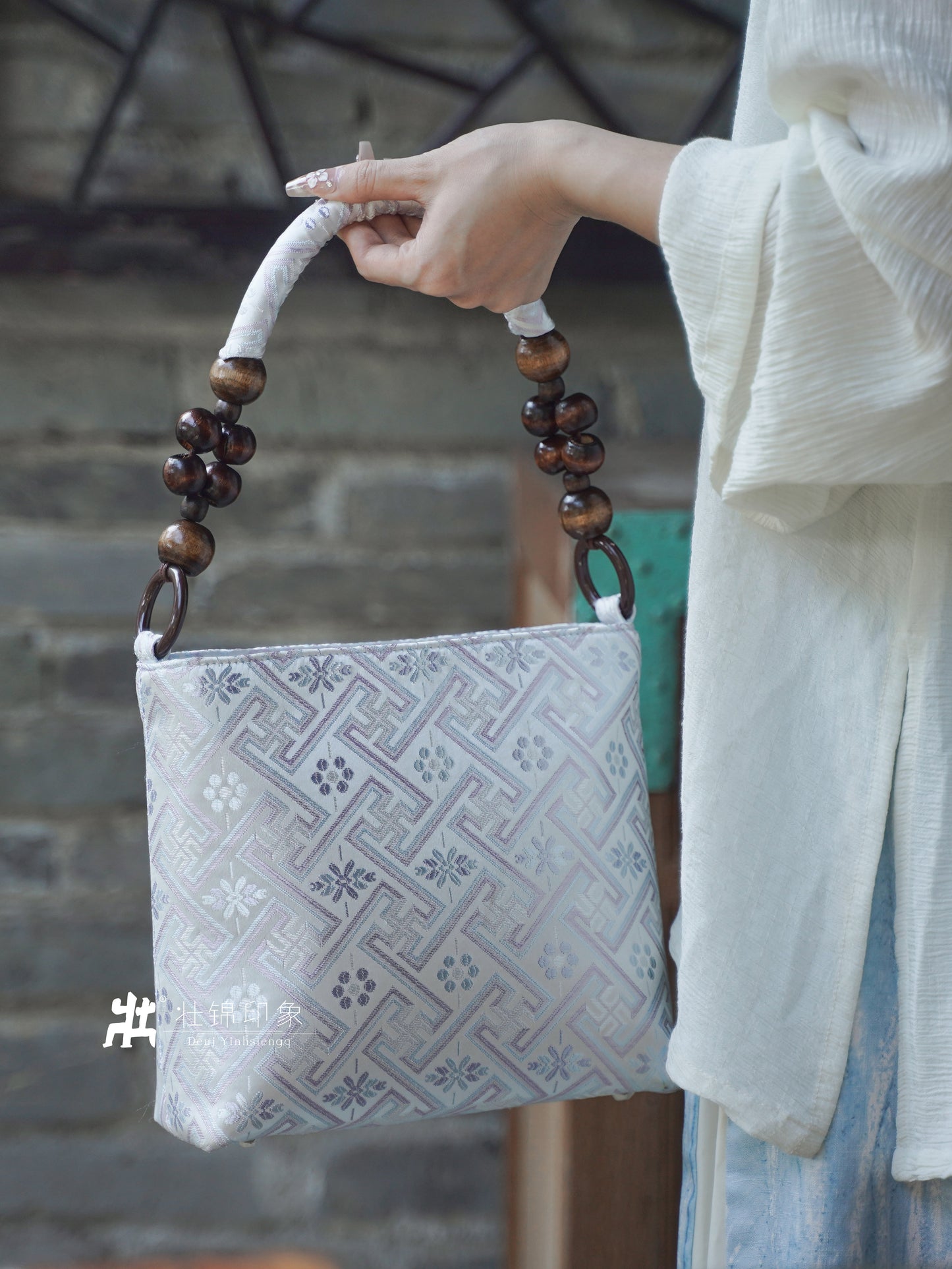 Guangxi Zhuang Brocade Wooden Bead Handbag and Shoulder Bag