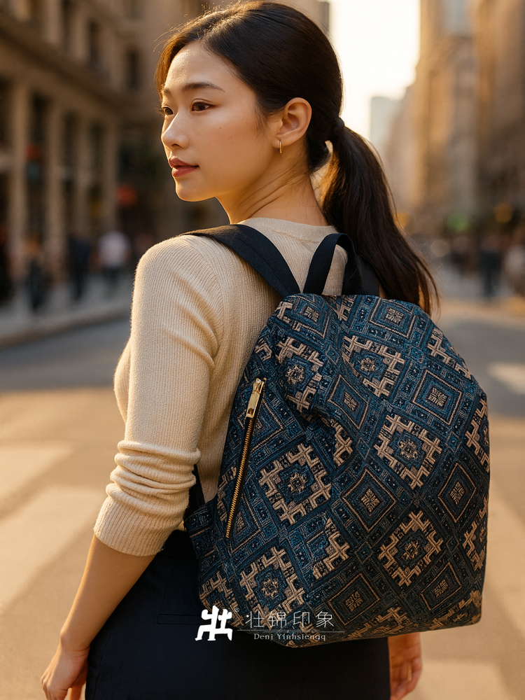 Guangxi Zhuang Brocade Large-Capacity Shoulder Bag Lightweight Laptop Backpack