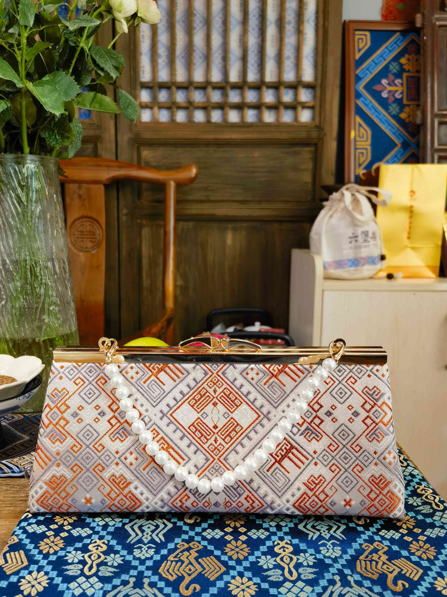 Guangxi Zhuang Brocade Baguette Handbag