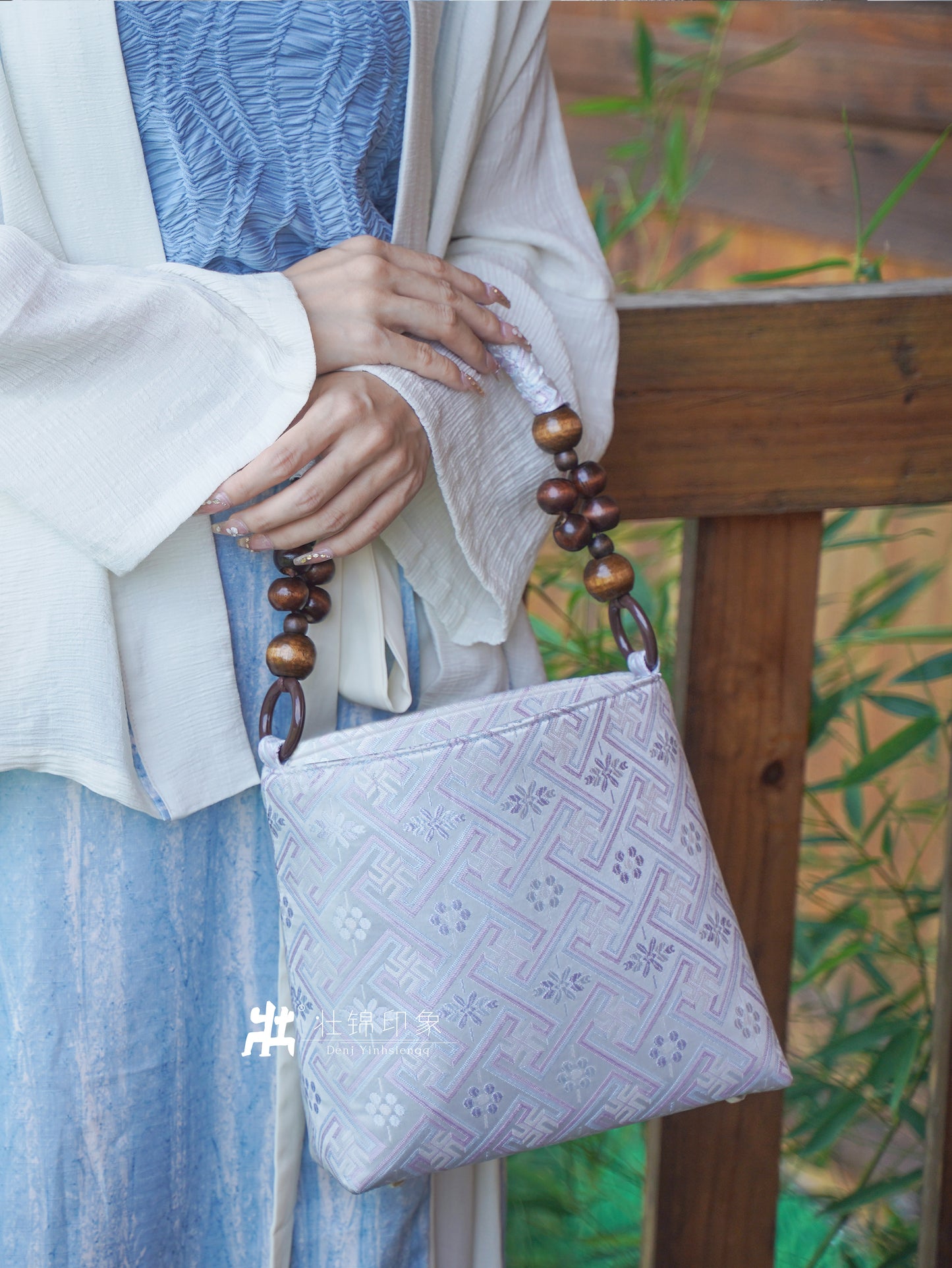 Guangxi Zhuang Brocade Wooden Bead Handbag and Shoulder Bag
