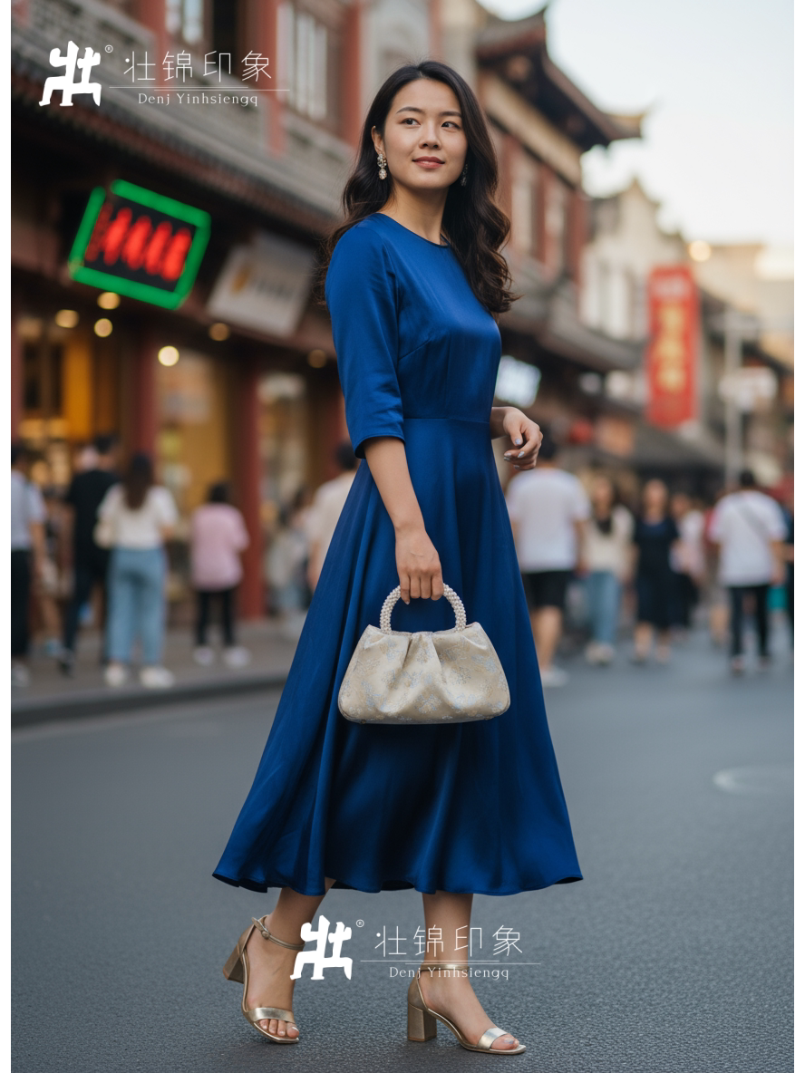 Guangxi Zhuang Brocade Pearl Pleated Handmade Fabric Tote Bag