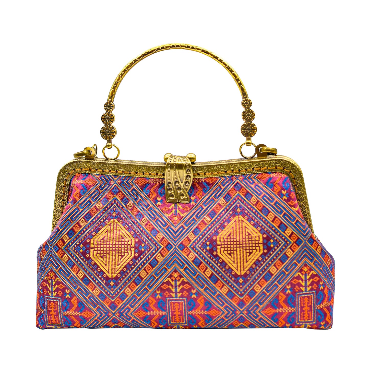Guangxi Zhuang Brocade Leaf-Patterned Clutch Bag for Women