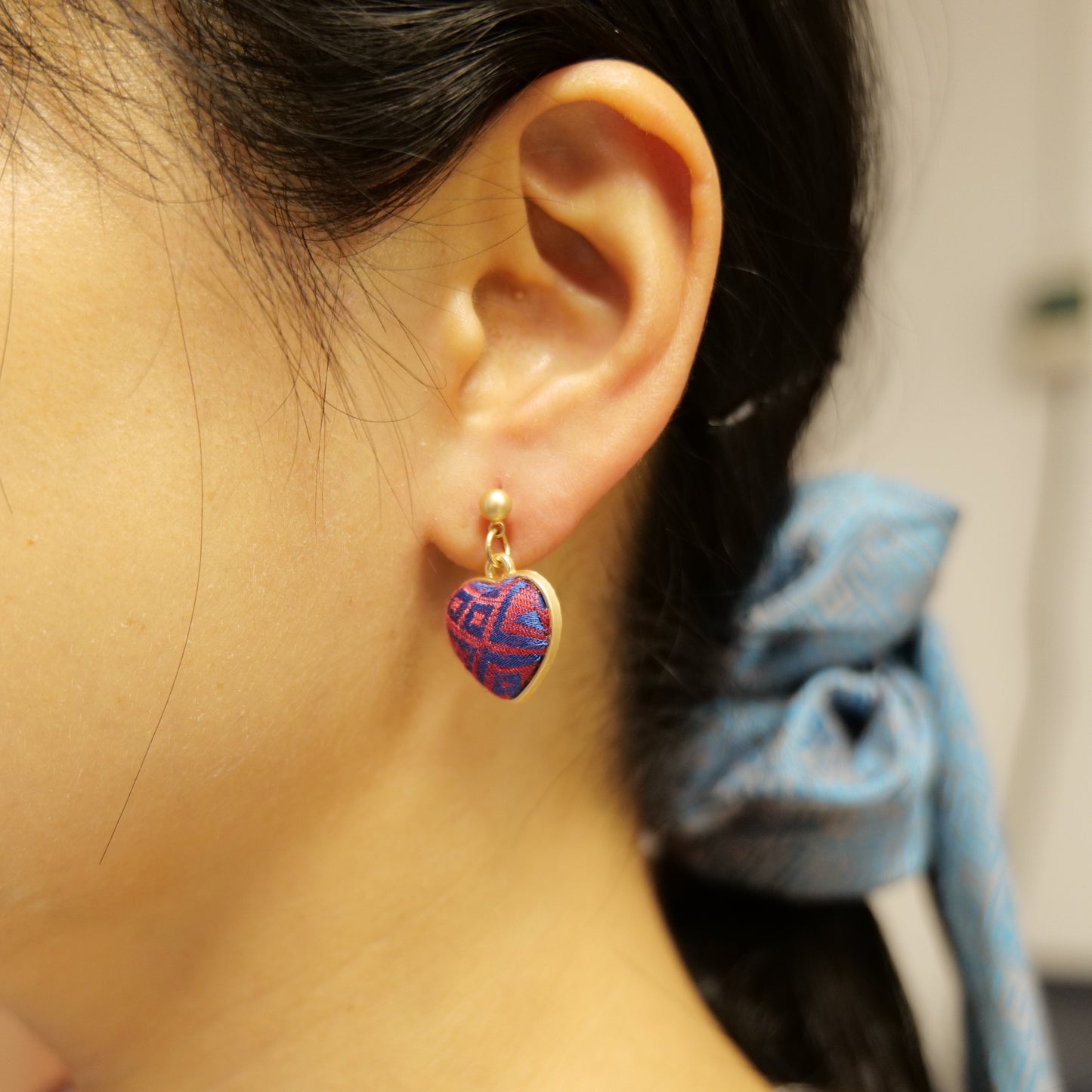 Guangxi Zhuang Brocade Heart-Shaped Handmade Earrings