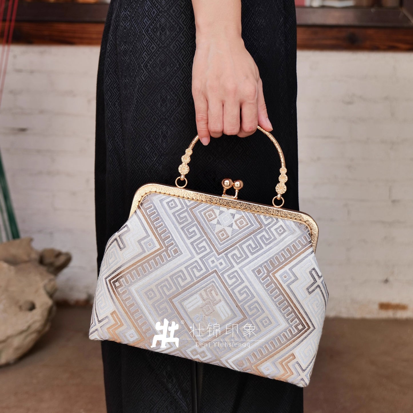 Guangxi Zhuang Brocade Three-Flower Clutch Handbag Crossbody Bag