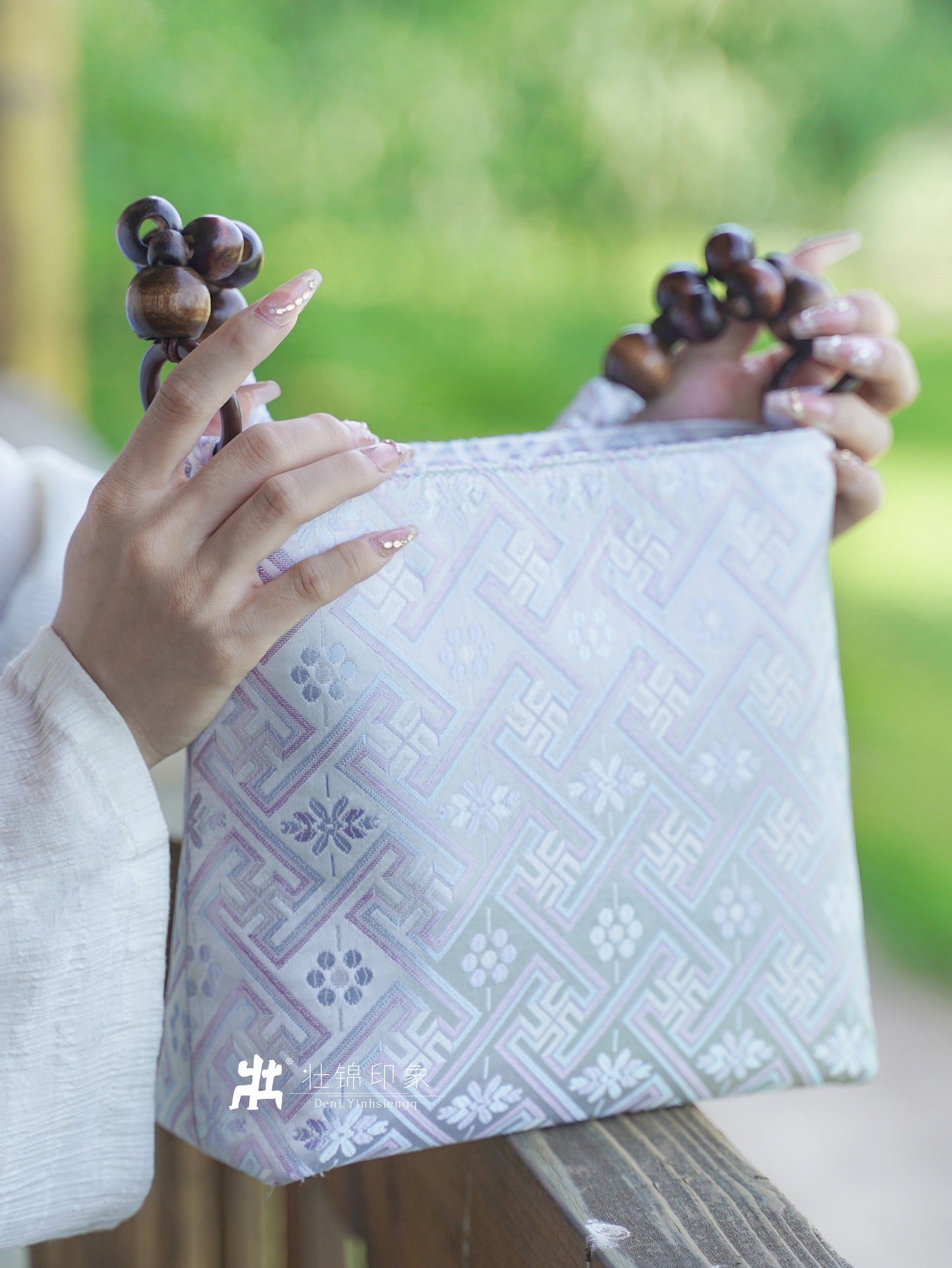 Guangxi Zhuang Brocade Wooden Bead Handbag and Shoulder Bag