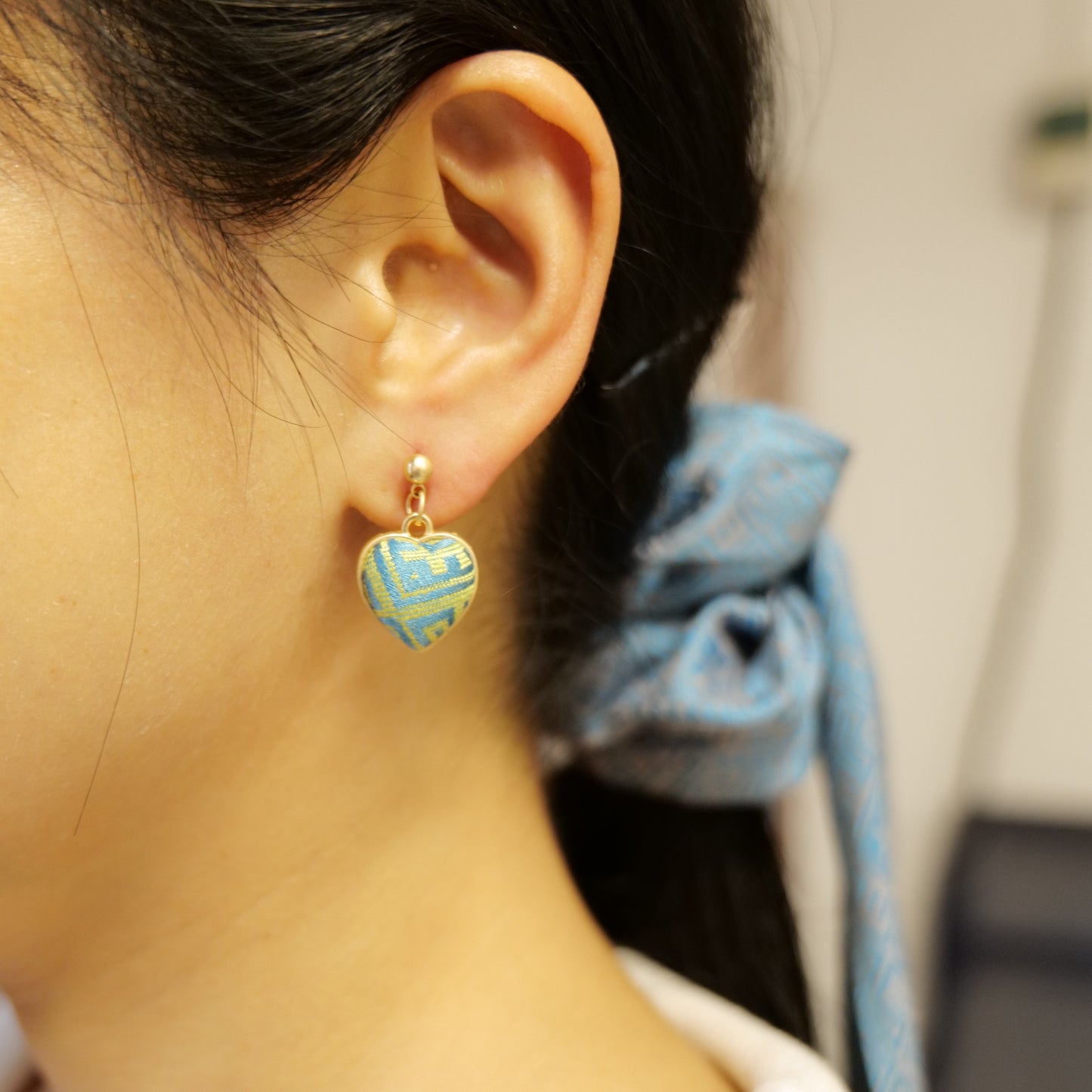 Guangxi Zhuang Brocade Heart-Shaped Handmade Earrings