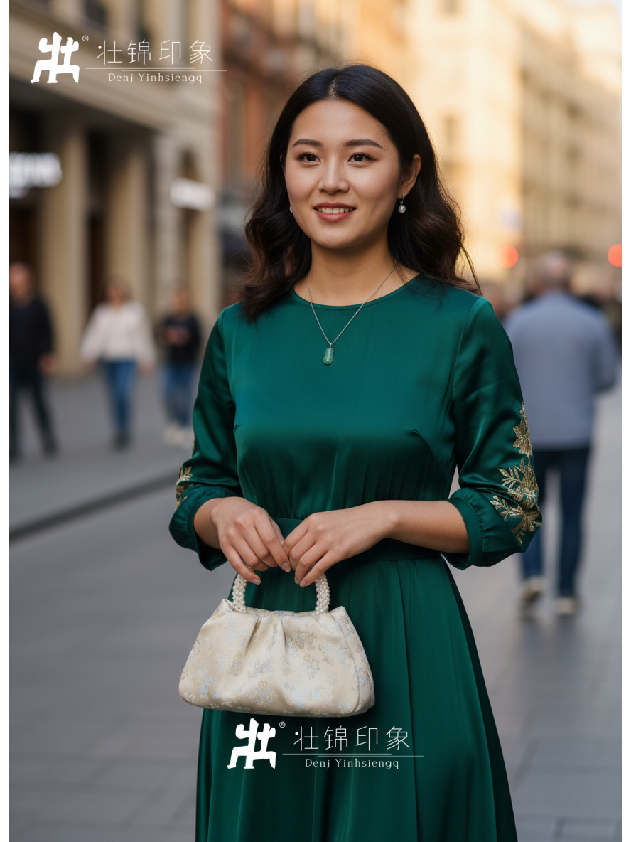 Guangxi Zhuang Brocade Pearl Pleated Handmade Fabric Tote Bag