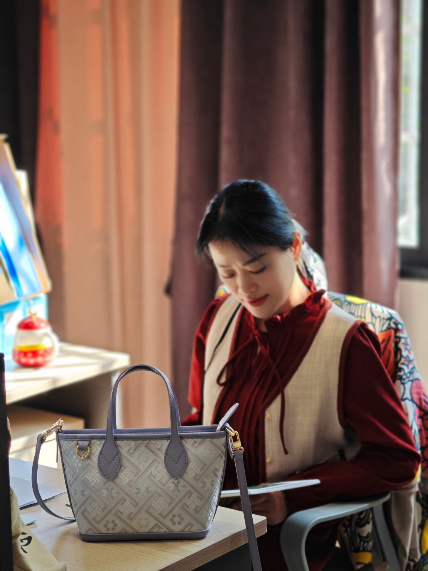 Guangxi Zhuang Brocade Top-Grain Cowhide Handbag and Crossbody Bag