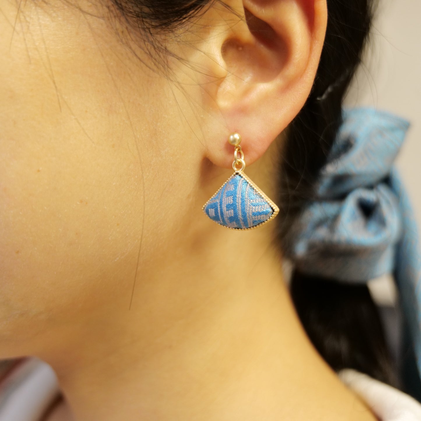 Guangxi Zhuang Brocade Patchwork Fan-Shaped Handmade Earrings