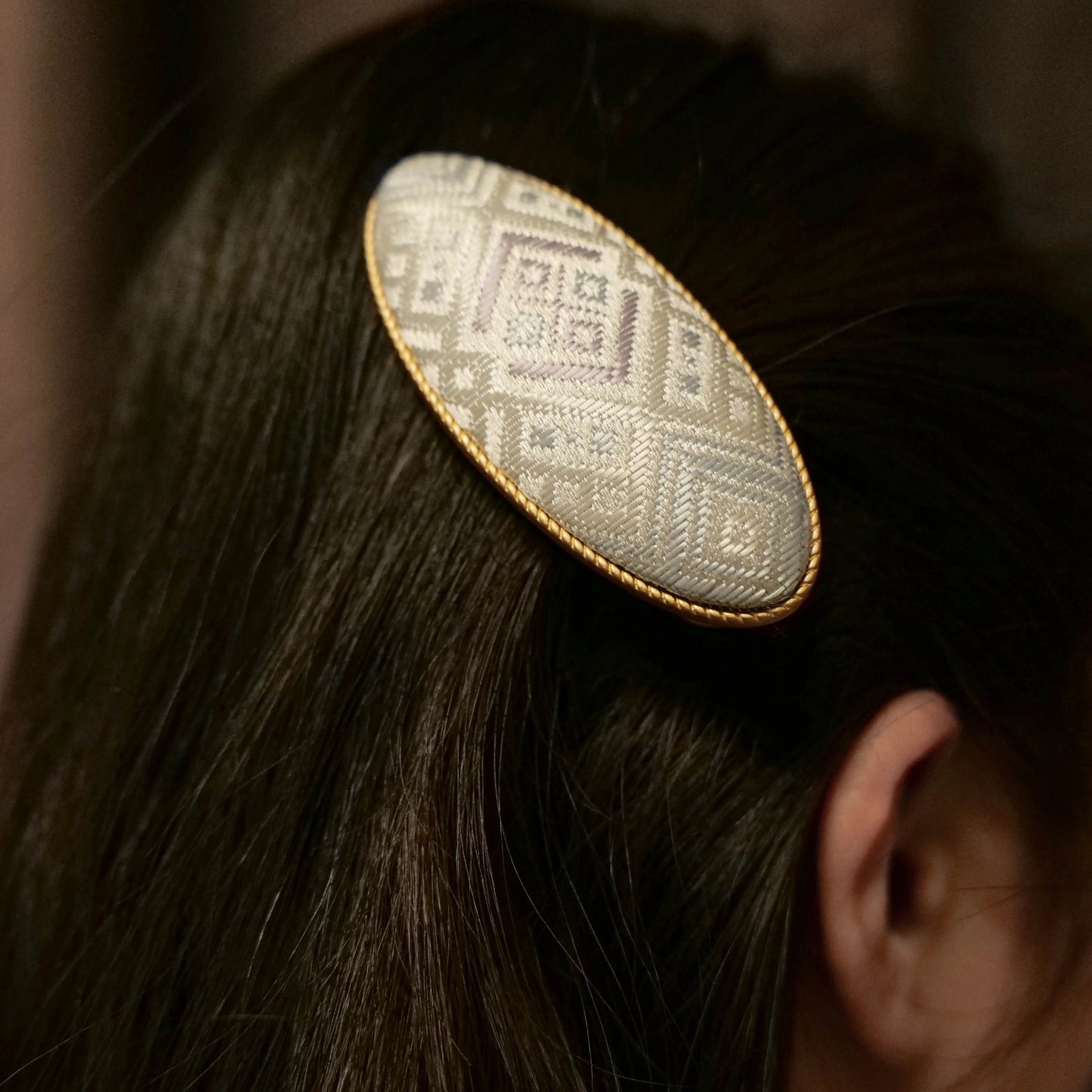 Guangxi Zhuang Brocade Oval Metal Hair Clip