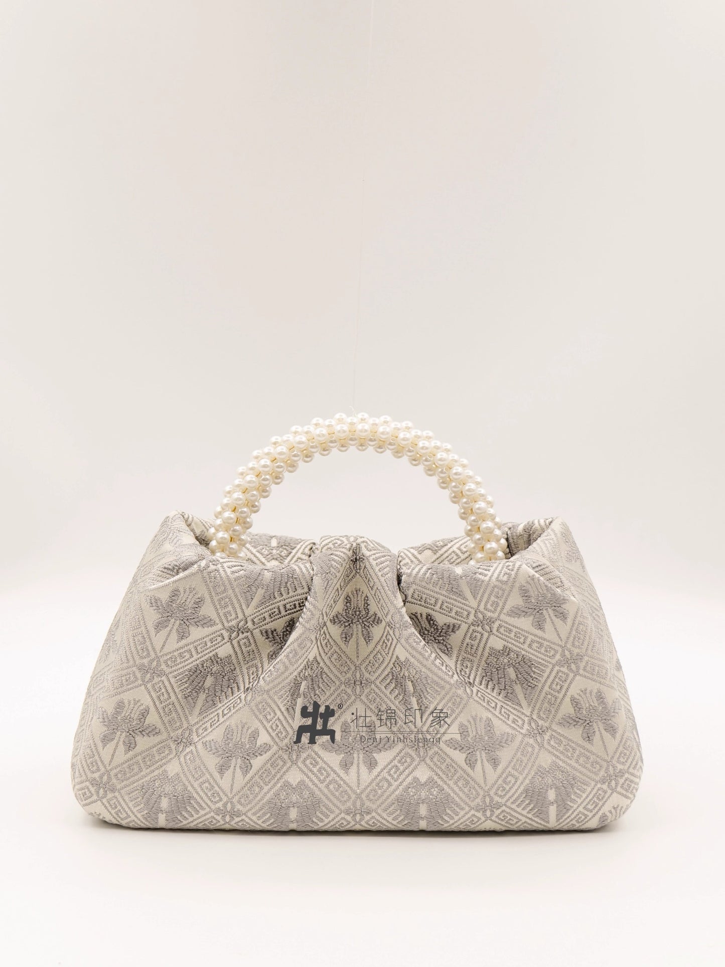 Guangxi Zhuang Brocade Pearl Pleated Handmade Fabric Tote Bag