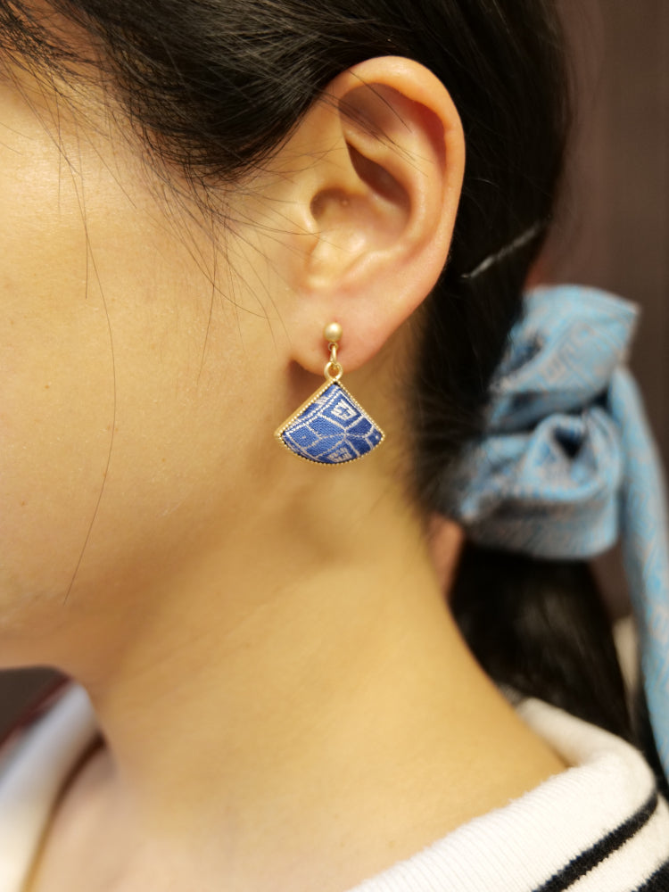 Guangxi Zhuang Brocade Patchwork Fan-Shaped Handmade Earrings