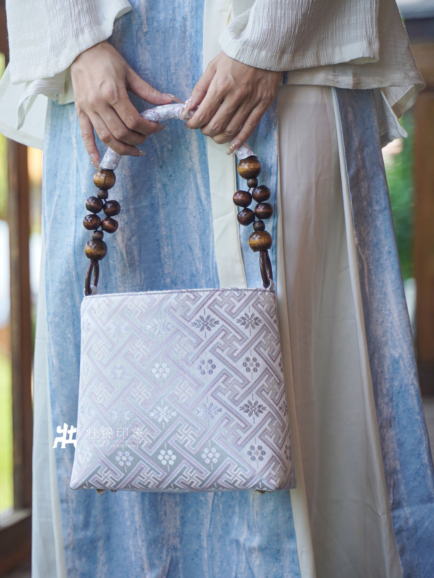 Guangxi Zhuang Brocade Wooden Bead Handbag and Shoulder Bag