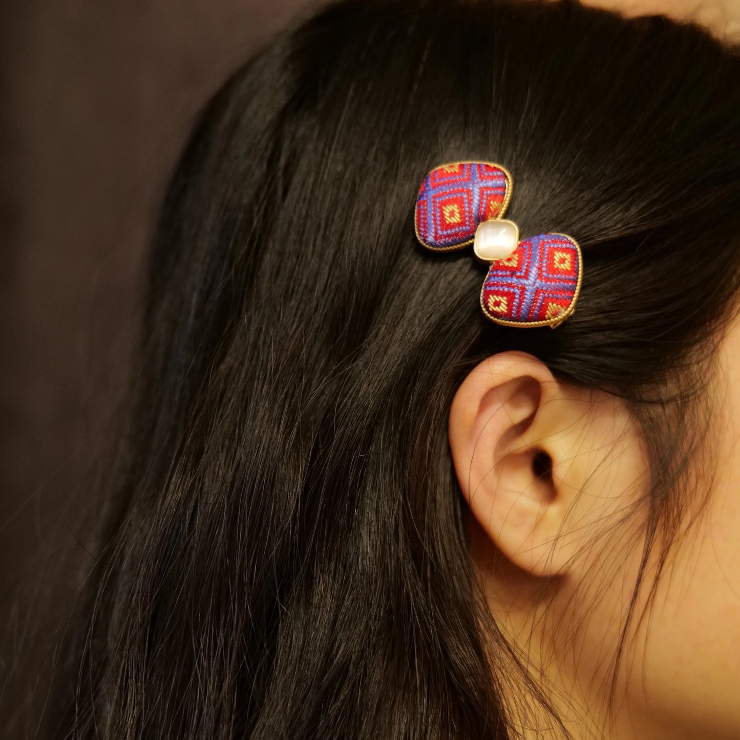 Guangxi Zhuang Brocade Bow Metal Hair Clip