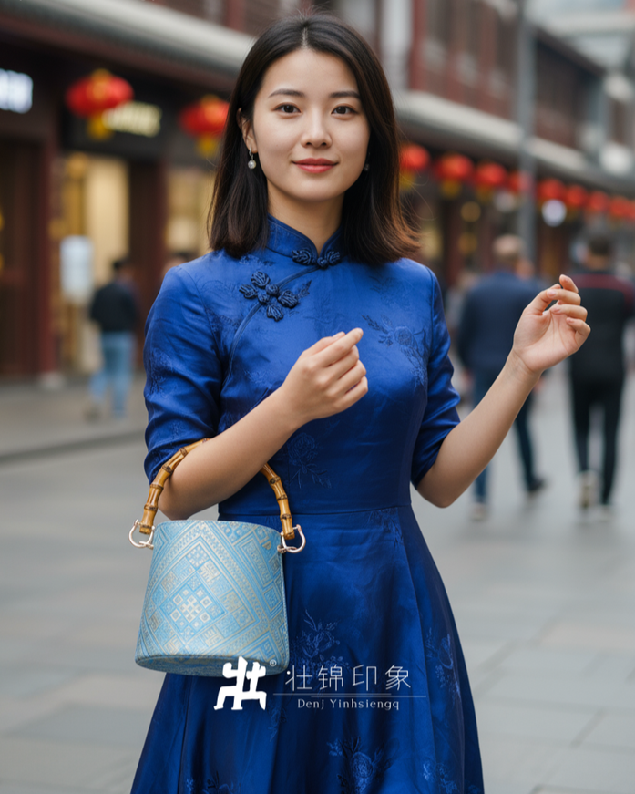 Guangxi Zhuang Brocade Bamboo-Knot Rabbit-Ear Bucket Bag Handheld Crossbody Bag