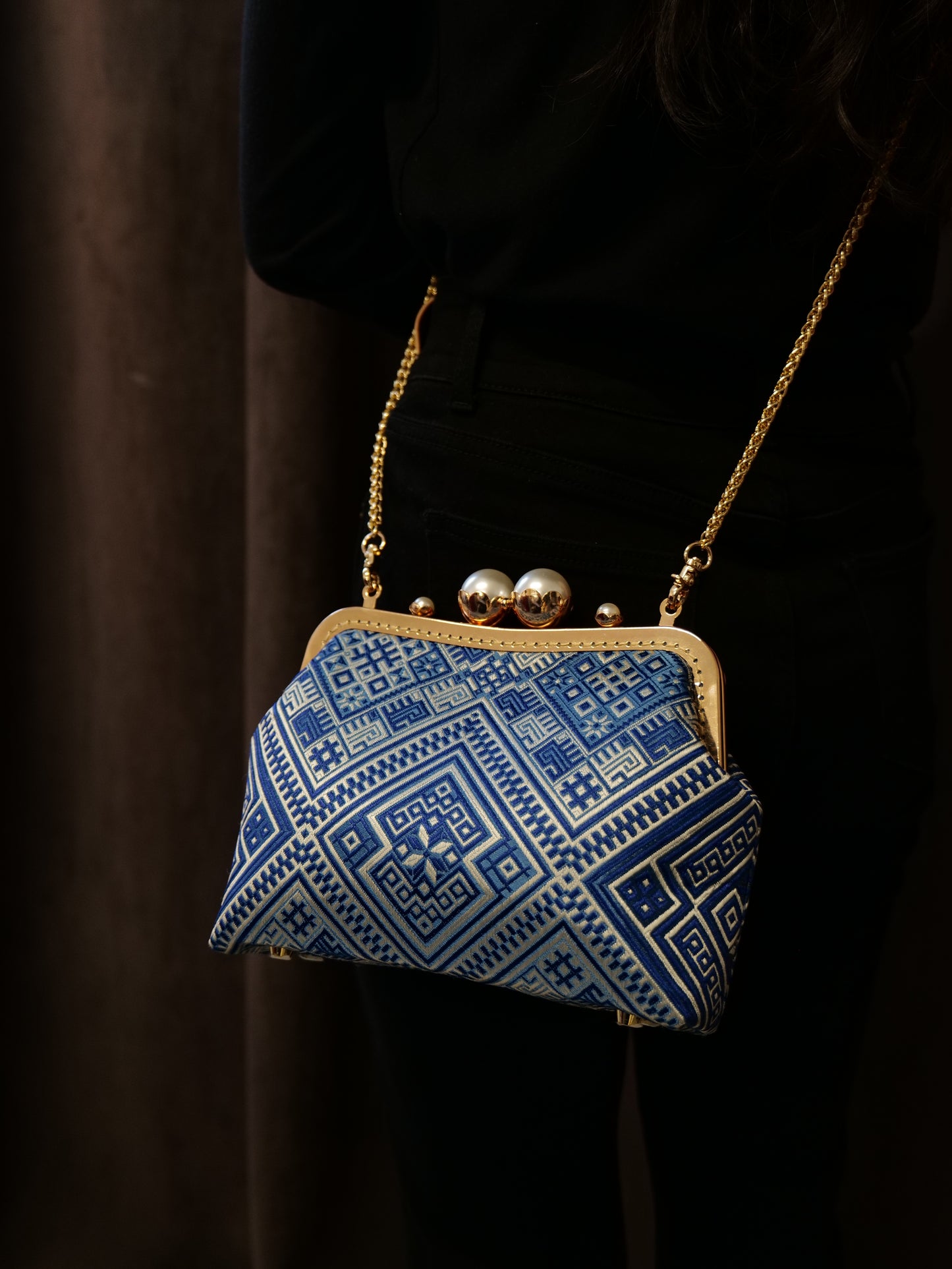 Guangxi Zhuang Brocade Pearl Clasp Crossbody Bag