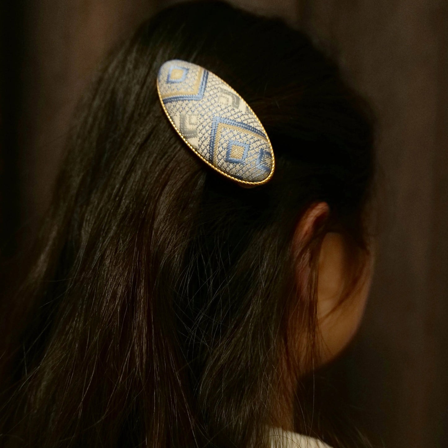 Guangxi Zhuang Brocade Oval Metal Hair Clip