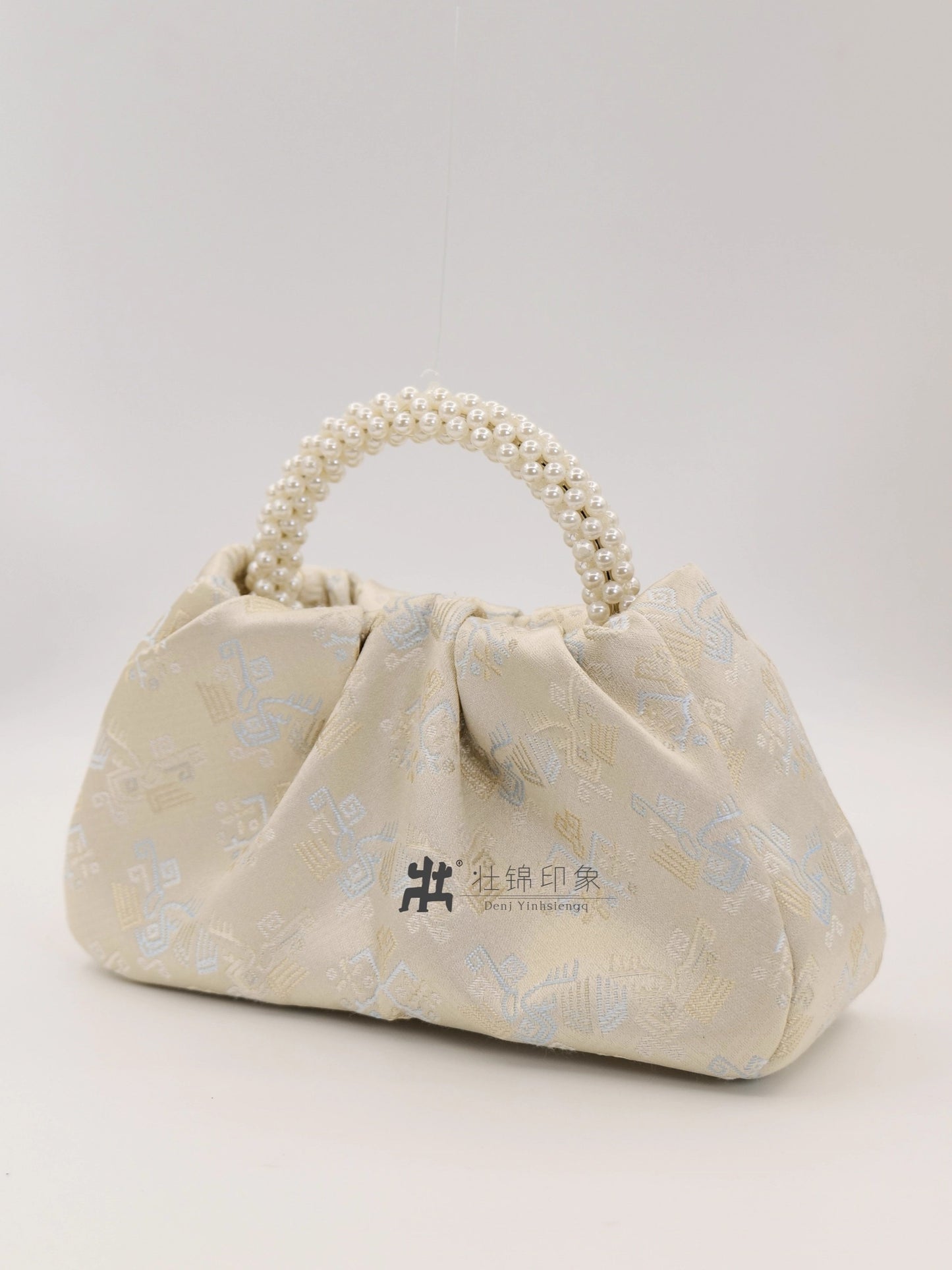 Guangxi Zhuang Brocade Pearl Pleated Handmade Fabric Tote Bag