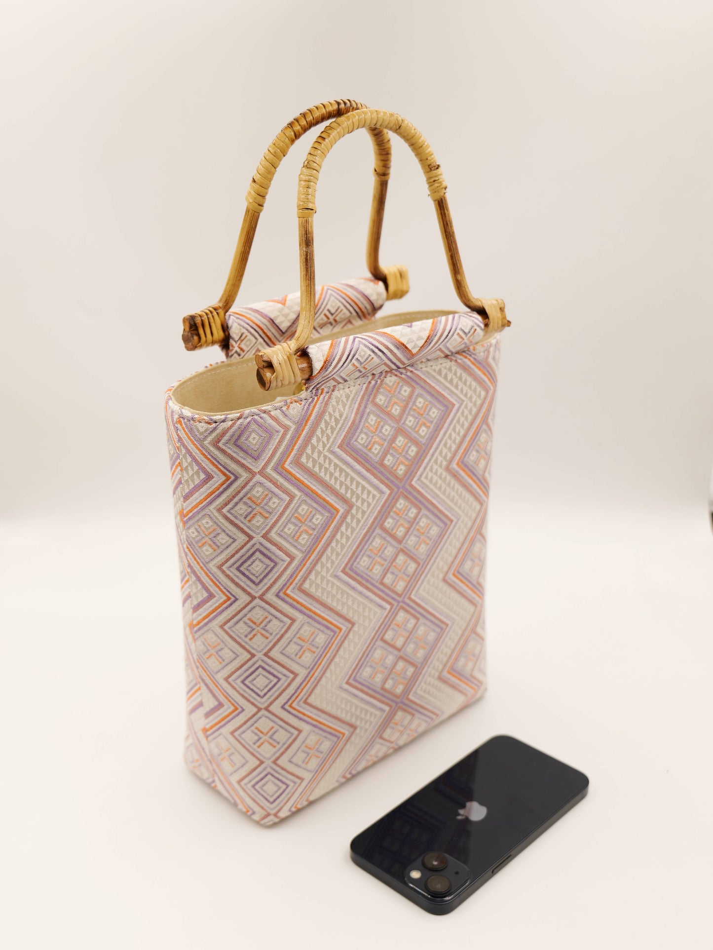 Medium-Sized Rattan Handbag with Guangxi Zhuang Brocade
