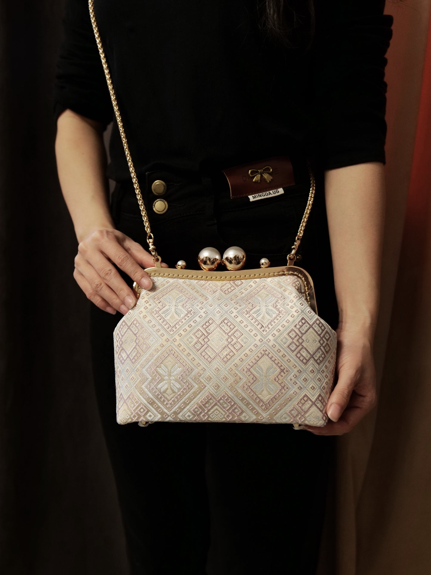 Guangxi Zhuang Brocade Pearl Clasp Crossbody Bag