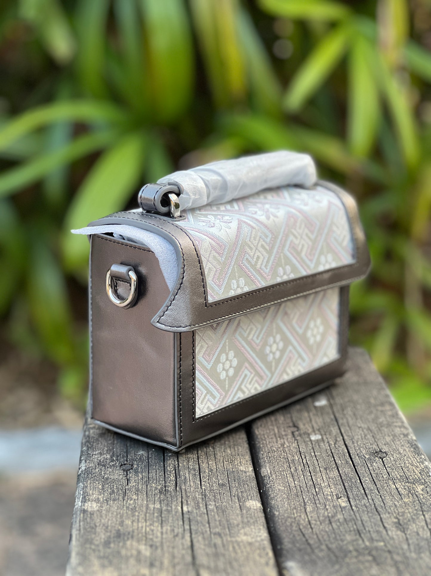 Guangxi Zhuang Brocade Small Square Box Bag Shoulder Bag with Crossbody Strap