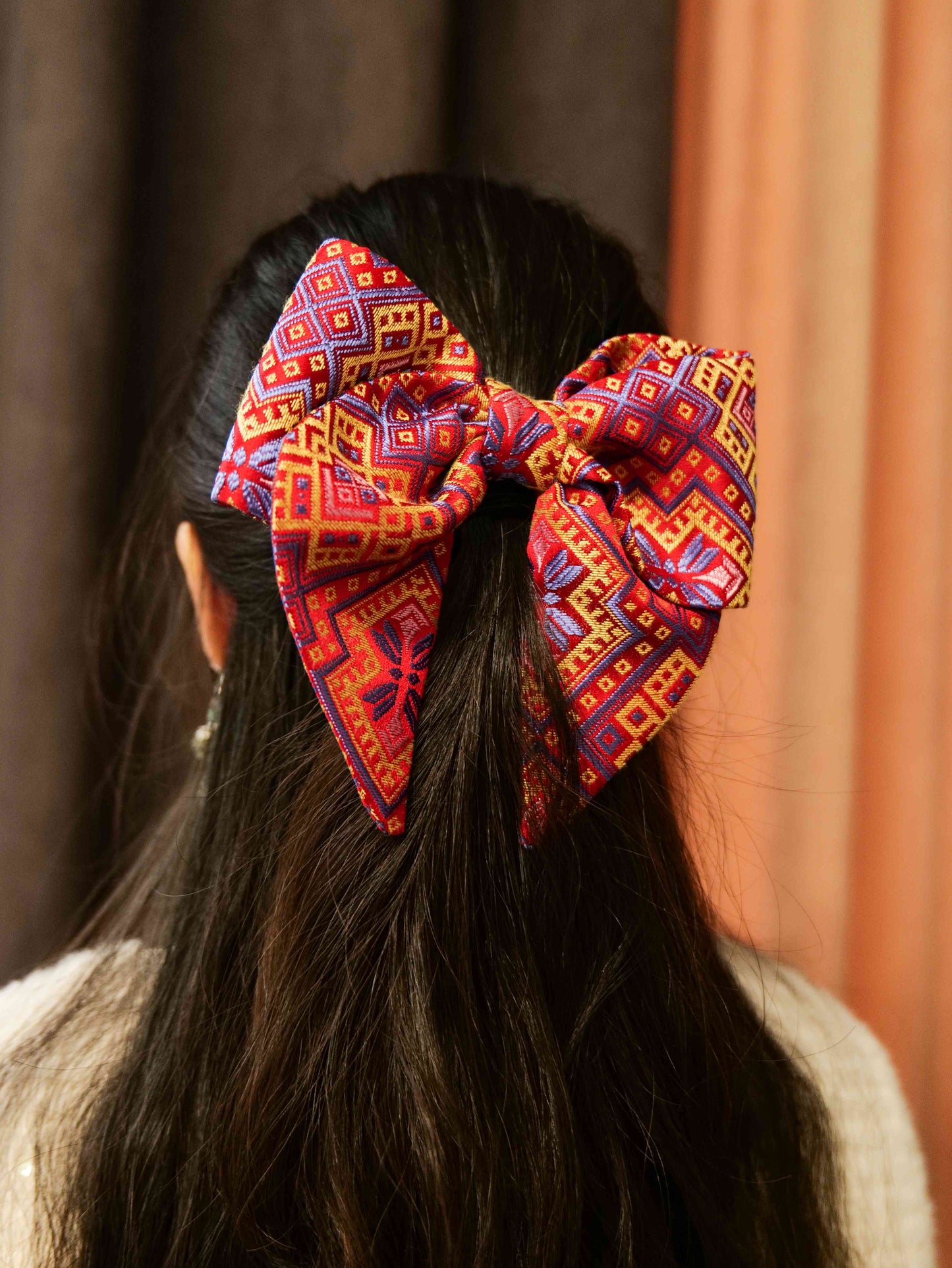 Guangxi Zhuang Brocade 3D Bow Hair Clip with Spring Clip
