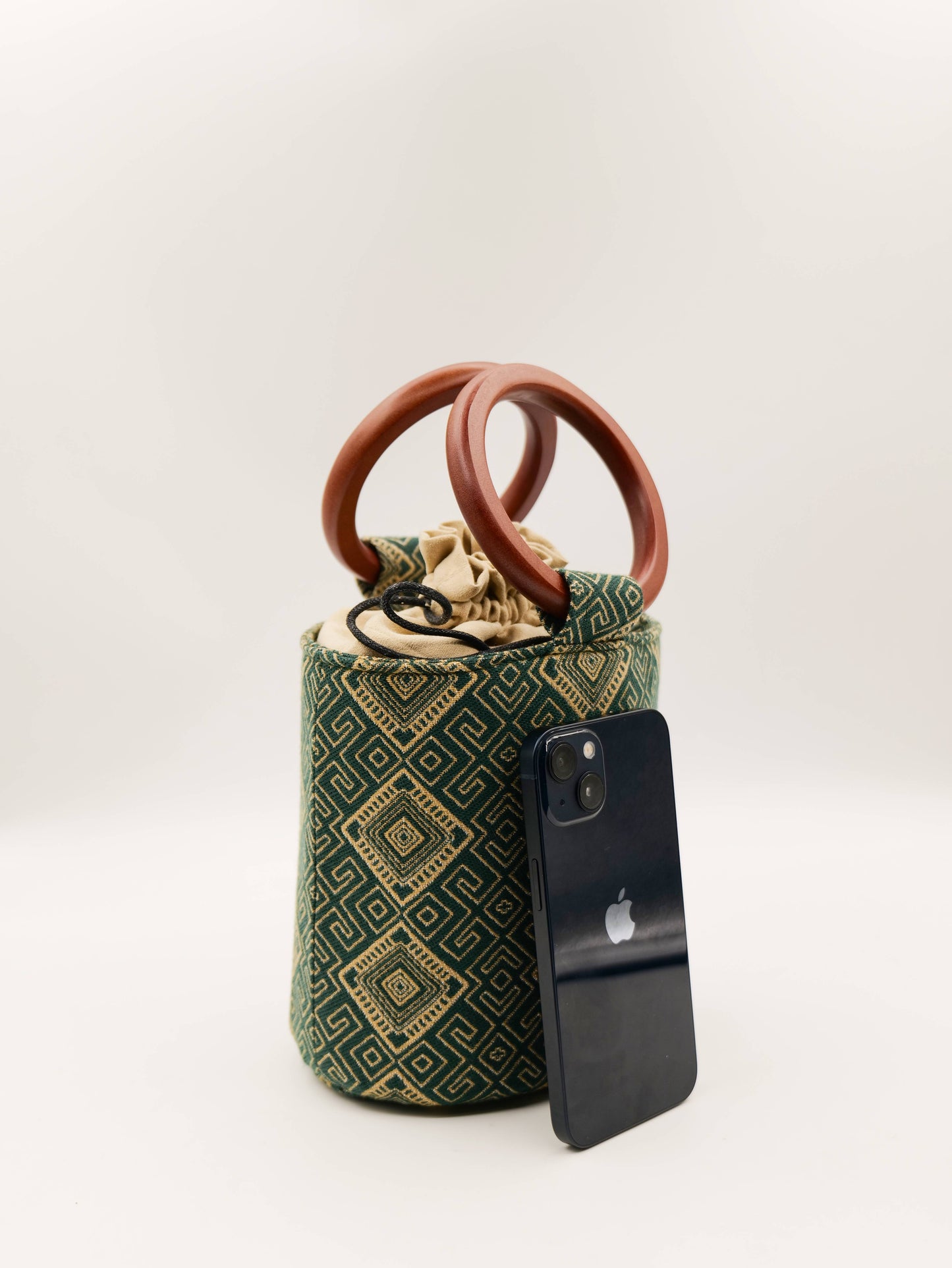 Guangxi Zhuang Brocade Round-Handled Wooden-Handle Bucket Bag