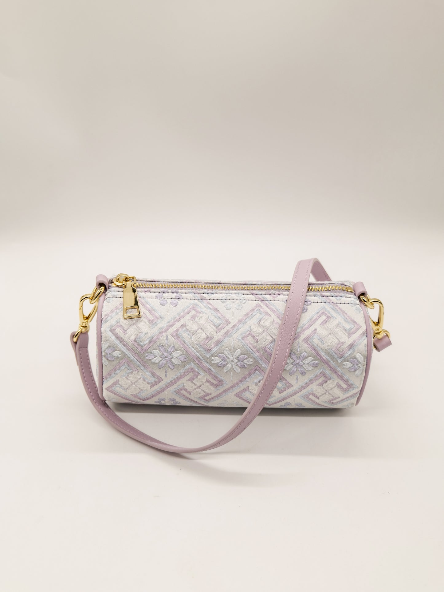 Guangxi Zhuang Brocade Pillow-Style Shoulder Bag with Top-Grain Cowhide Leather