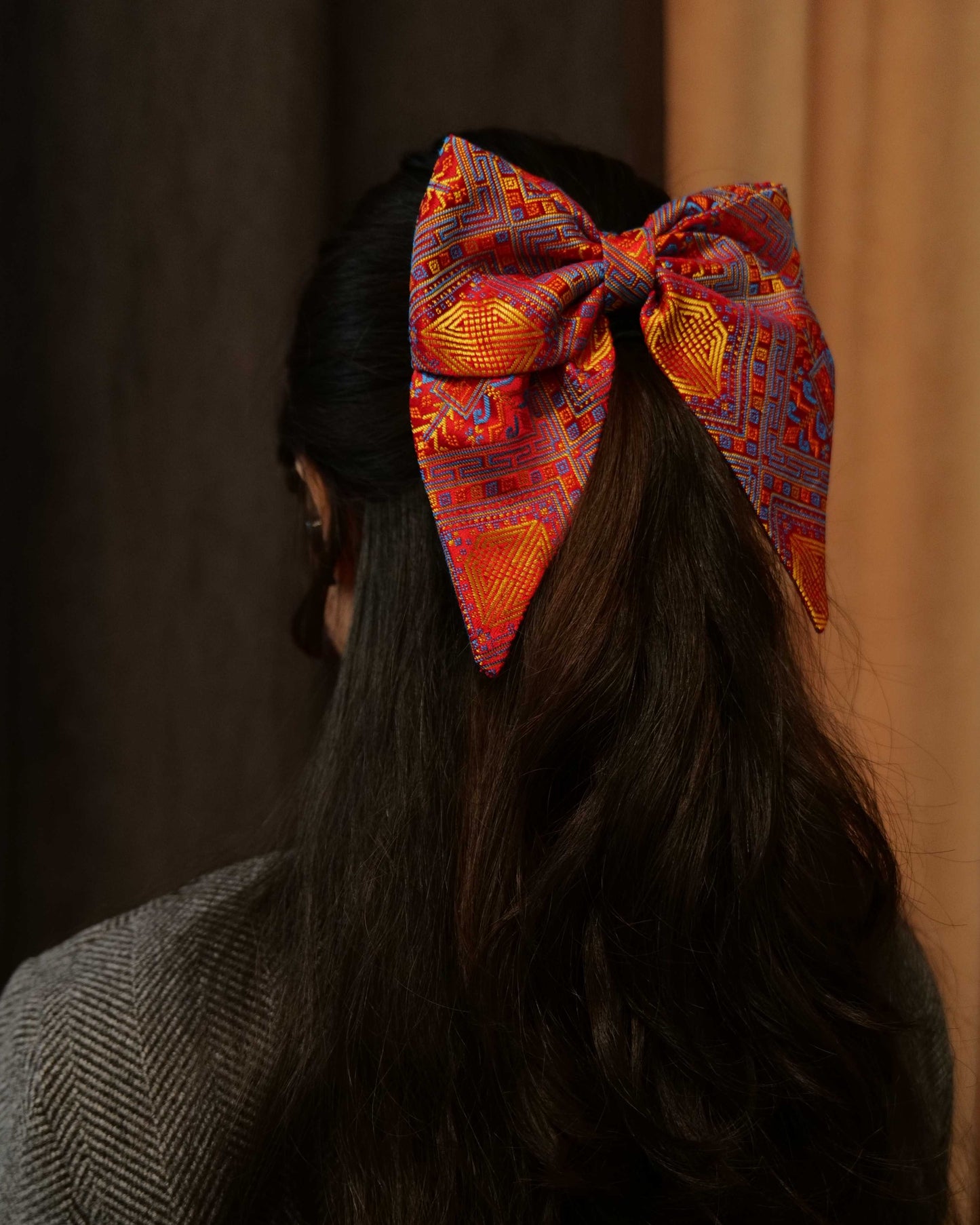 Guangxi Zhuang Brocade 3D Bow Hair Clip with Spring Clip