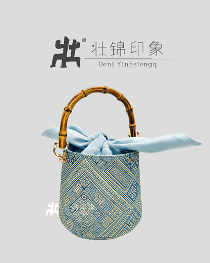Guangxi Zhuang Brocade Bamboo-Knot Rabbit-Ear Bucket Bag Handheld Crossbody Bag