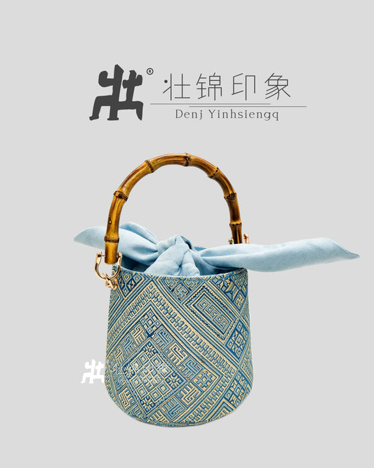 Guangxi Zhuang Brocade Bamboo-Knot Rabbit-Ear Bucket Bag Handheld Crossbody Bag