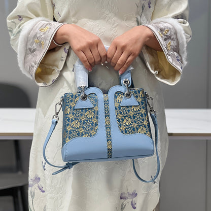 Guangxi Zhuang Brocade Top-Grain Cowhide Diana Bag Handheld Crossbody Bag