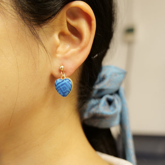 Guangxi Zhuang Brocade Heart-Shaped Handmade Earrings