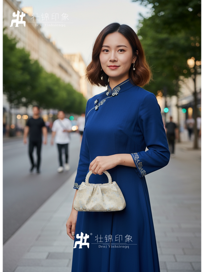 Guangxi Zhuang Brocade Pearl Pleated Handmade Fabric Tote Bag