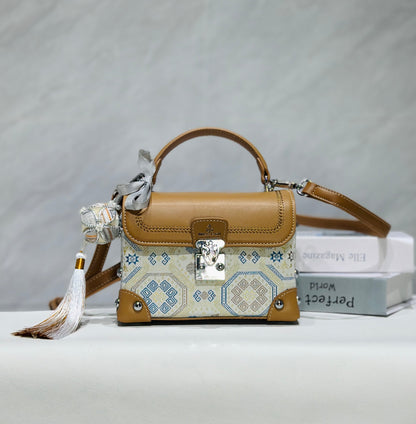 Guangxi Zhuang Brocade Square Box Bag Handheld Crossbody Bag (Includes Embroidered Ball)