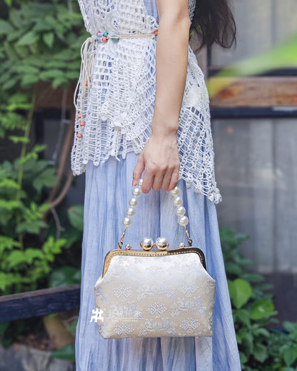Guangxi Zhuang Brocade Pearl Clasp Crossbody Bag