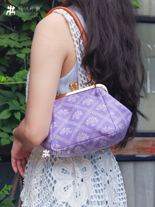 Guangxi Zhuang Brocade Leather Rope Handheld Frame Bag Shoulder Bag