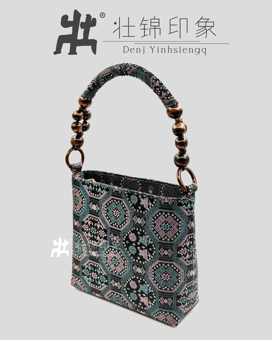 Guangxi Zhuang Brocade Wooden Bead Handbag and Shoulder Bag