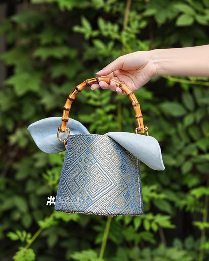 Guangxi Zhuang Brocade Bamboo-Knot Rabbit-Ear Bucket Bag Handheld Crossbody Bag