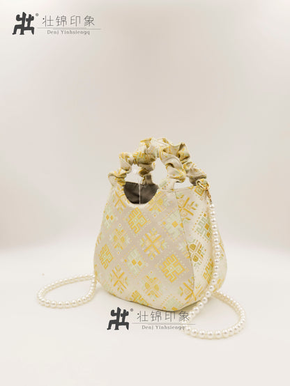 Guangxi Zhuang Brocade Handle Bag, Shoulder Crossbody Bag, Handbag