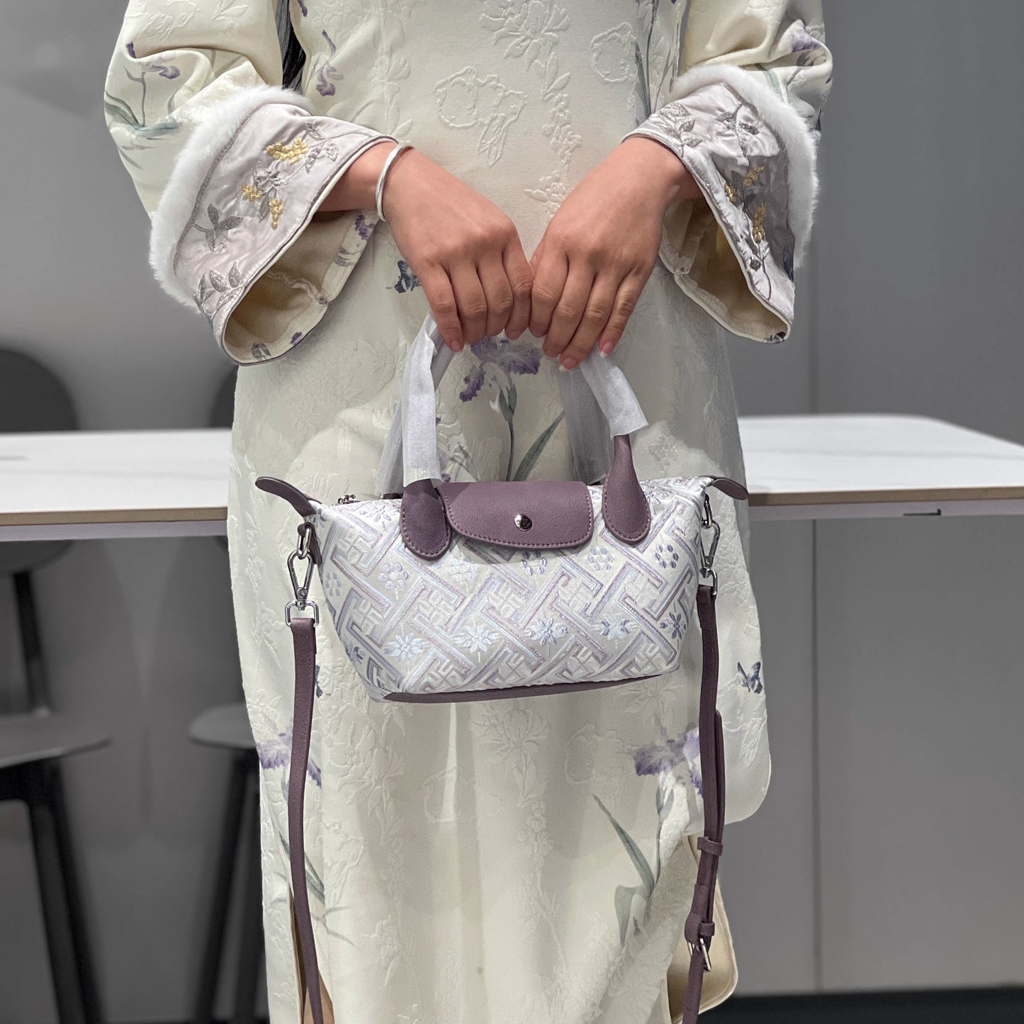 Guangxi Zhuang Brocade Genuine Top-Grain Cowhide Yuanbao Bag Crossbody Bag