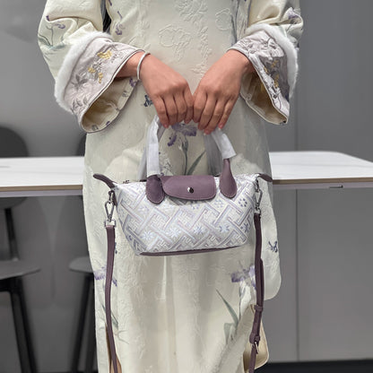 Guangxi Zhuang Brocade Genuine Top-Grain Cowhide Yuanbao Bag Crossbody Bag