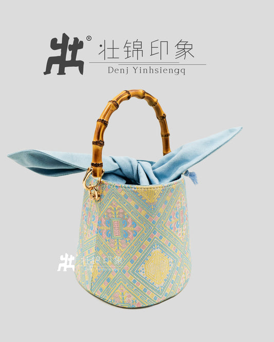 Guangxi Zhuang Brocade Bamboo-Knot Rabbit-Ear Bucket Bag Handheld Crossbody Bag