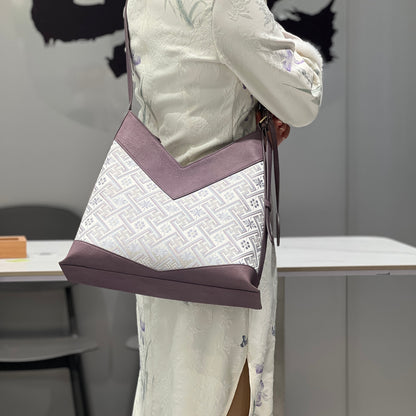Guangxi Zhuang Brocade  Top-Grain Cowhide  Commuter Large Capacity Tote Bag   Single-Shoulder Crossbody Bag