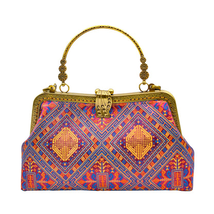 Guangxi Zhuang Brocade Leaf-Patterned Clutch Bag for Women