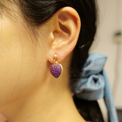 Guangxi Zhuang Brocade Heart-Shaped Handmade Earrings