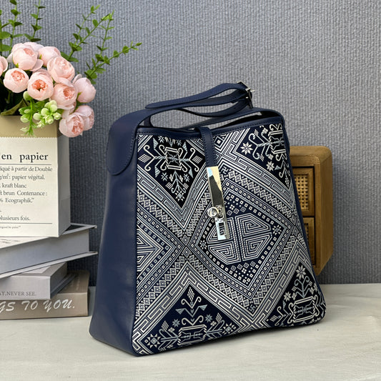 Guangxi Zhuang Brocade Silk Top-Grain Cowhide Tote Bag Handheld Crossbody Bag