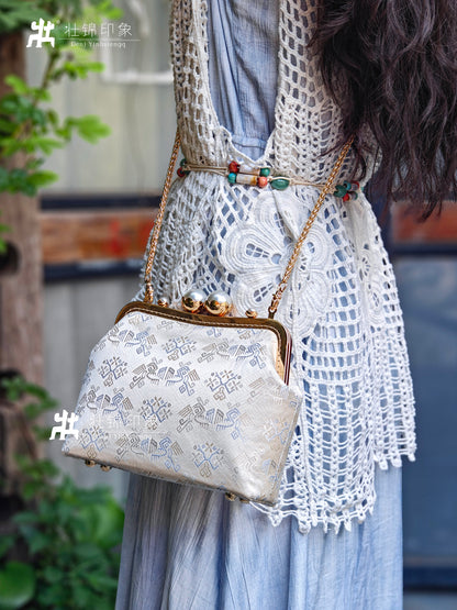 Guangxi Zhuang Brocade Pearl Clasp Crossbody Bag