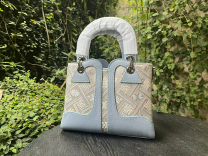 Guangxi Zhuang Brocade Top-Grain Cowhide Diana Bag Handheld Crossbody Bag